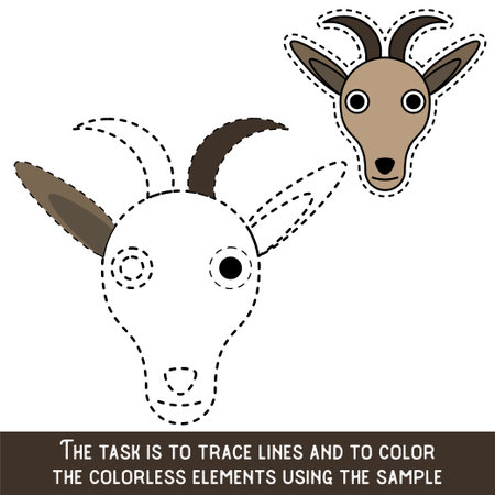 Color Goat Face. Restore dashed lines. Color the picture elements. Page to be color fragments.のイラスト素材