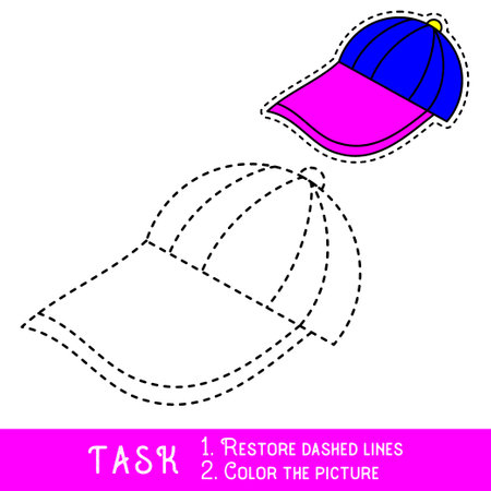 Drawing worksheet for preschool kids with easy gaming level of difficulty, simple educational game for kids one line tracing of Cap.のイラスト素材
