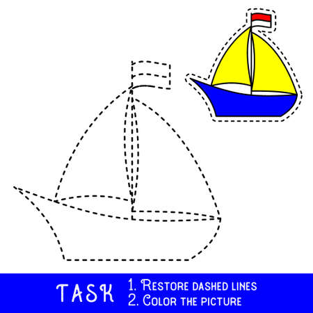 Drawing worksheet for preschool kids with easy gaming level of difficulty, simple educational game for kids one line tracing of Boat.のイラスト素材