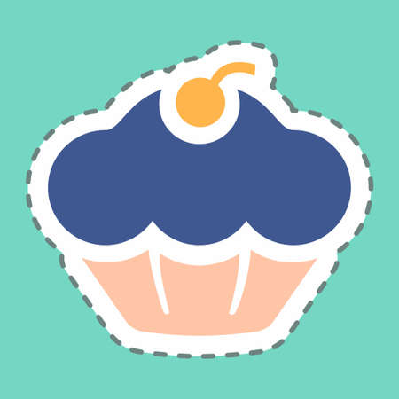 Sticker Muffin - Line Cut - Simple illustration, Editable stroke, Design template vector, Good for prints, posters, advertisements, announcements, info graphics, etc.のイラスト素材