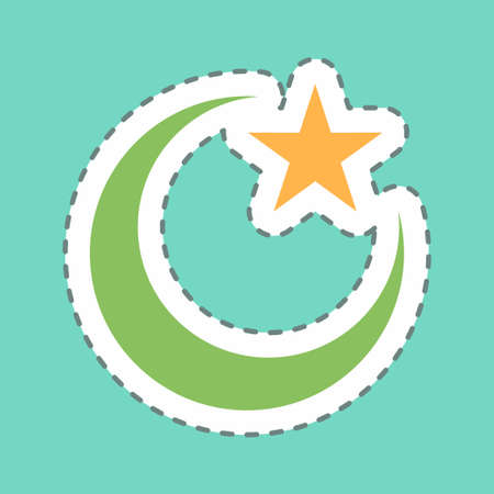 Sticker Moon and Star - Line Cut - Simple illustration,Design Icon vector, Good for prints, posters, advertisements, announcements, info graphics, etc.のイラスト素材
