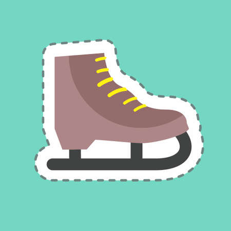 Ice Skate Sticker in trendy line cut isolated on blue backgroundのイラスト素材