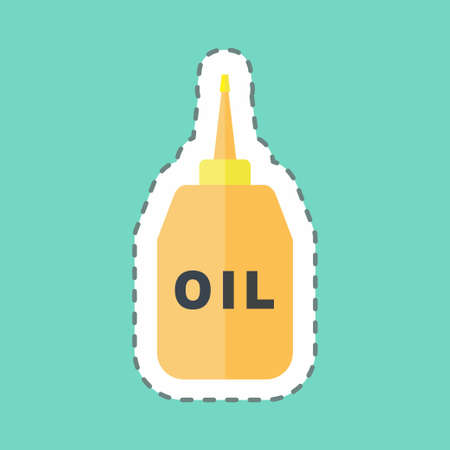 Sewing Oil Sticker in trendy line cut isolated on blue background