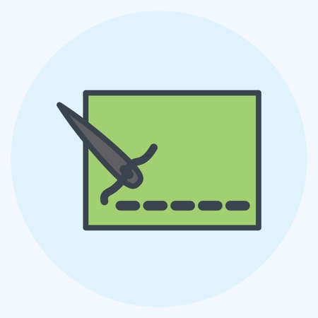 Stitching Lines Icon in trendy color mate style isolated on soft blue backgroundのイラスト素材