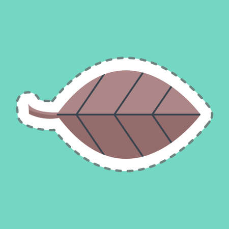 Leaf I Sticker in trendy line cut isolated on blue backgroundのイラスト素材