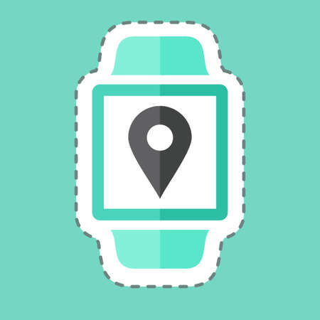 Location App Sticker in trendy line cut isolated on blue backgroundのイラスト素材