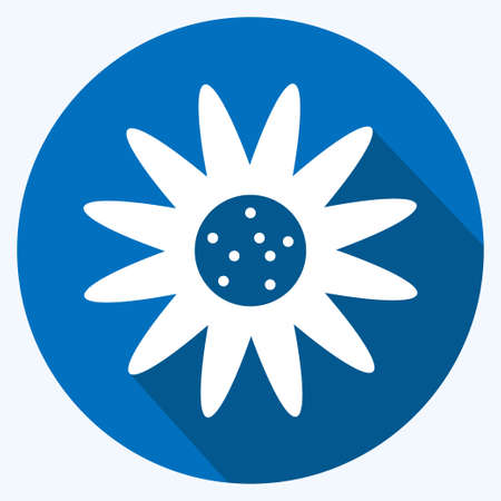 Daisy Icon in trendy long shadow style isolated on soft blue backgroundのイラスト素材