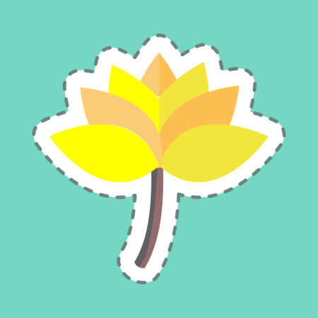 Orchid Icon Sticker in trendy line cut isolated on blue backgroundのイラスト素材