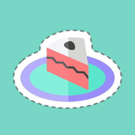 Cream Cake Sticker in trendy line cut isolated on blue backgroundのイラスト素材