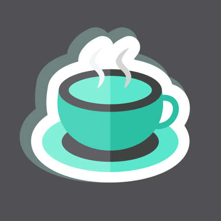 Hot Coffee Sticker in trendy isolated on black backgroundのイラスト素材
