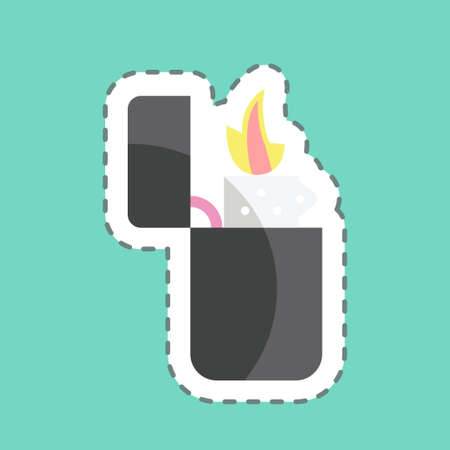 Lighter Sticker in trendy line cut isolated on blue backgroundのイラスト素材