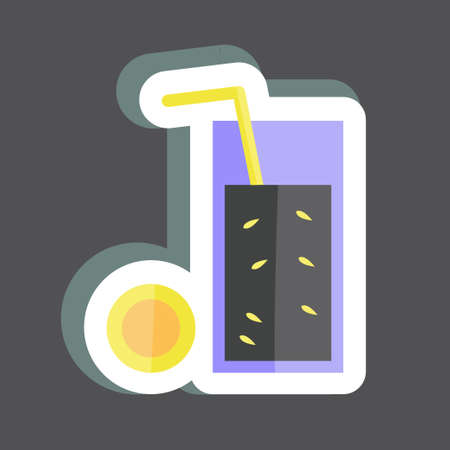 Lemon Juice Sticker in trendy isolated on black backgroundのイラスト素材