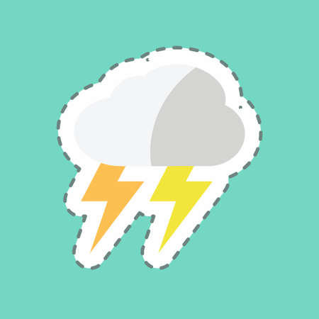 Thunderstorm Sticker in trendy line cut isolated on blue backgroundのイラスト素材