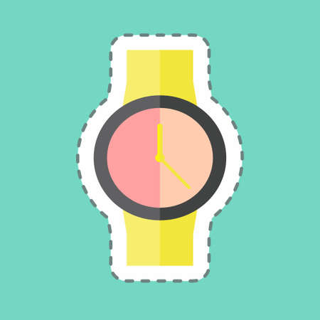 Casual Watch Sticker in trendy line cut isolated on blue backgroundのイラスト素材