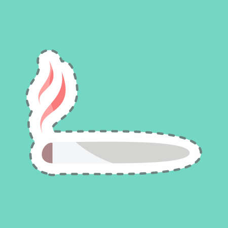 Cigar Sticker in trendy line cut isolated on blue backgroundのイラスト素材