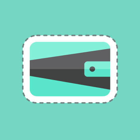 Wallet Sticker in trendy line cut isolated on blue backgroundのイラスト素材