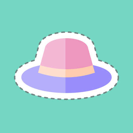 Hat Sticker in trendy line cut isolated on blue backgroundのイラスト素材