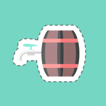 Barrel with Tap Sticker in trendy line cut isolated on blue backgroundのイラスト素材