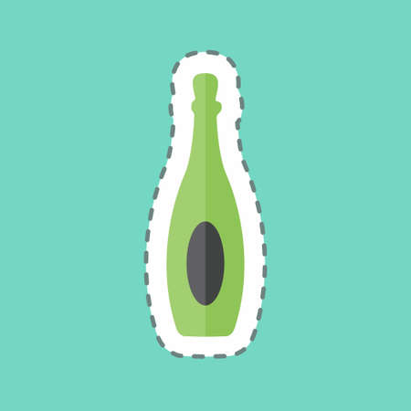 Bottle Sticker in trendy line cut isolated on blue backgroundのイラスト素材