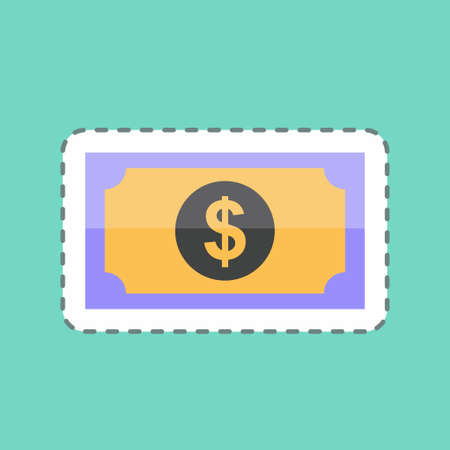 Dollar Sticker in trendy line cut isolated on blue backgroundのイラスト素材