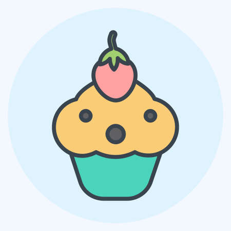 Cupcake Icon in trendy color mate style isolated on soft blue background