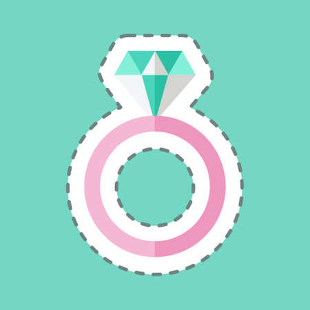 Diamond ring Sticker in trendy line cut isolated on blue backgroundのイラスト素材