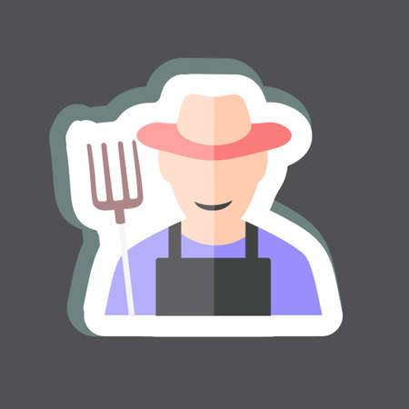 Farmer Sticker in trendy isolated on black backgroundのイラスト素材