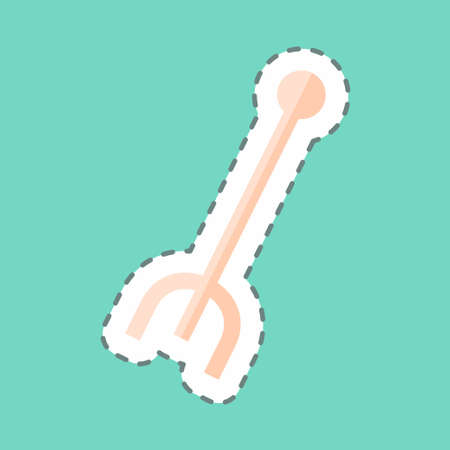 Gardening Fork Sticker in trendy line cut isolated on blue backgroundのイラスト素材