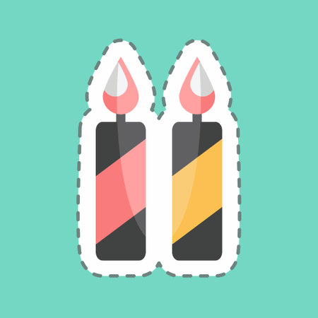 Two Candles Sticker in trendy line cut isolated on blue backgroundのイラスト素材