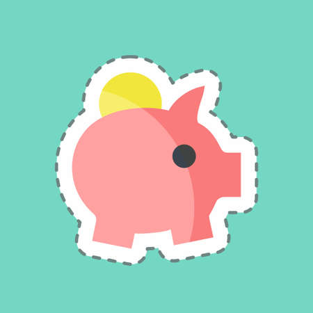 Savings Sticker in trendy line cut isolated on blue backgroundのイラスト素材