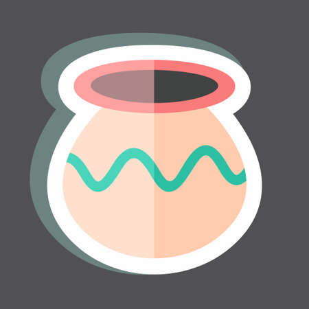 Plant Pot Sticker in trendy isolated on black backgroundのイラスト素材