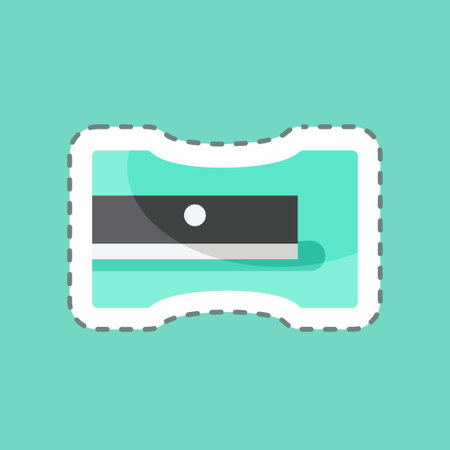 Sharpener Sticker in trendy line cut isolated on blue backgroundのイラスト素材