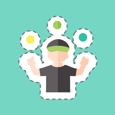 Ball Juggling Sticker in trendy line cut isolated on blue backgroundのイラスト素材