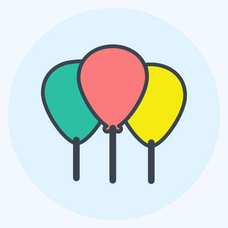 Balloons Icon in trendy color mate style isolated on soft blue backgroundのイラスト素材