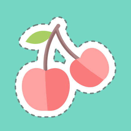 Cherry Sticker in trendy line cut isolated on blue backgroundのイラスト素材