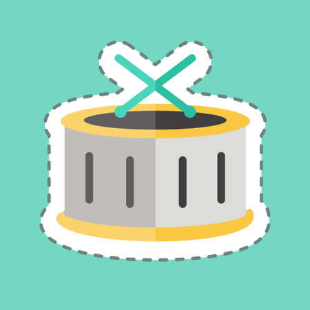 Drums Sticker in trendy line cut isolated on blue backgroundのイラスト素材