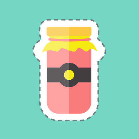 Jam Jar Sticker in trendy line cut isolated on blue backgroundのイラスト素材
