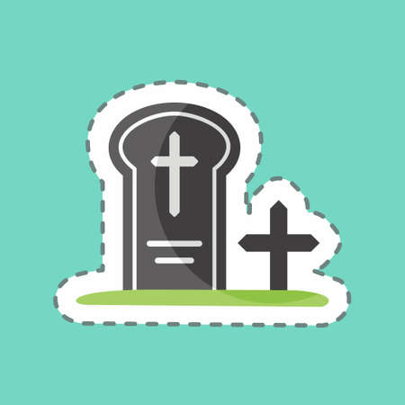 Graveyard Sticker in trendy line cut isolated on blue backgroundのイラスト素材
