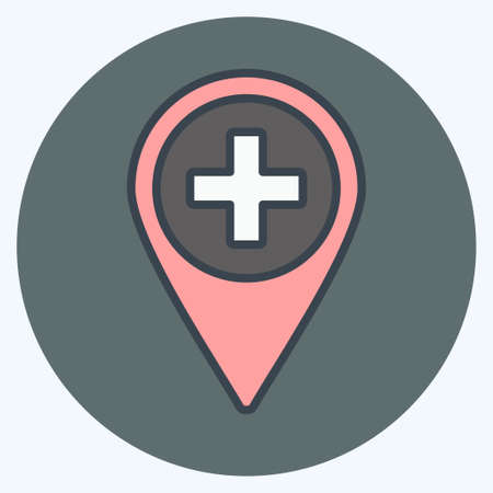 Hospital Location Icon in trendy color mate style isolated on soft blue backgroundのイラスト素材