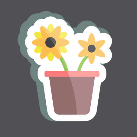 Sticker Flower Pot. suitable for Spring symbol. simple design editable. design template vector. simple symbol illustrationのイラスト素材