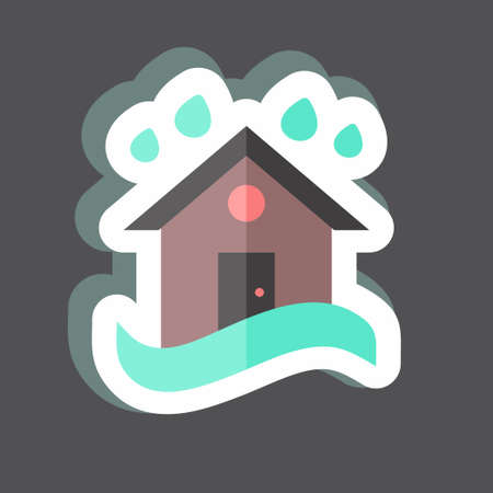 Sticker Heavy Rain and Flood. suitable for disasters symbol. color mate style. simple design editable. design template vector. simple symbol illustrationのイラスト素材