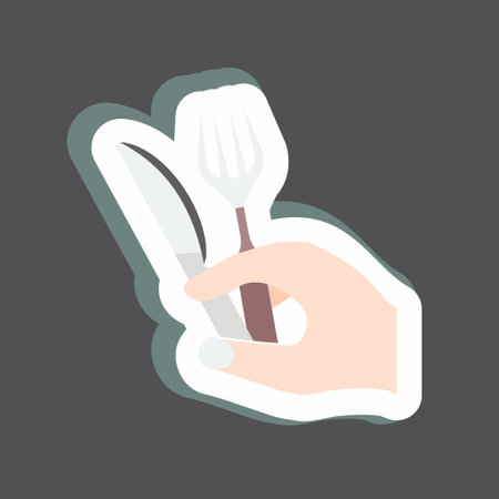 Sticker Holding Fork and Knife. suitable for Hand Actions symbol. simple design editable. design template vector. simple symbol illustrationのイラスト素材