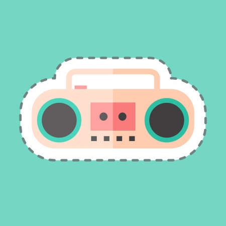 Sticker line cut Casette Player. suitable for music symbol. color mate style. simple design editable. design template vector. simple symbol illustrationのイラスト素材