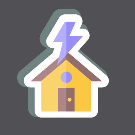Sticker Lightning Striking House. suitable for disasters symbol. color mate style. simple design editable. design template vector. simple symbol illustrationのイラスト素材