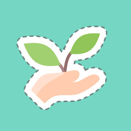 Sticker line cut Holding Plants. suitable for Spring symbol. simple design editable. design template vector. simple symbol illustrationのイラスト素材
