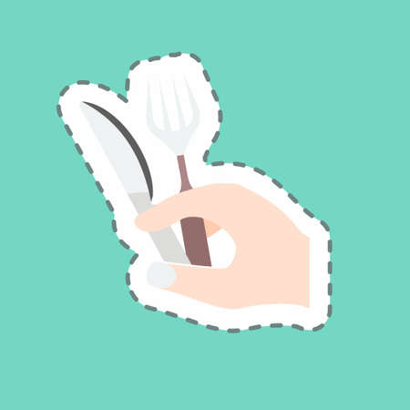 Sticker line cut Holding Fork and Knife. suitable for Hand Actions symbol. simple design editable. design template vector. simple symbol illustrationのイラスト素材