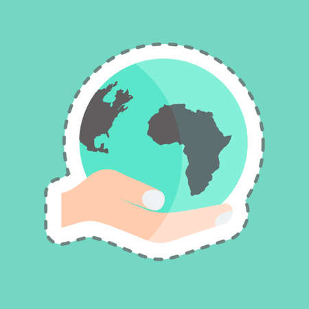 Sticker line cut Holding Globe. suitable for Hand Actions symbol. simple design editable. design template vector. simple symbol illustrationのイラスト素材