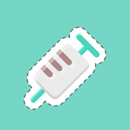 Sticker line cut Syringe. suitable for medicine symbol. simple design editable. design template vector. simple illustrationのイラスト素材