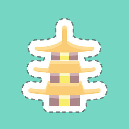 Sticker line cut Pagoda. suitable for Japanese symbol. simple design editable. design template vector. simple illustrationのイラスト素材