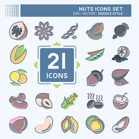 Icon Set Nuts. suitable for Nuts symbol. doodle style. simple design editable. design template vector. simple illustrationのイラスト素材